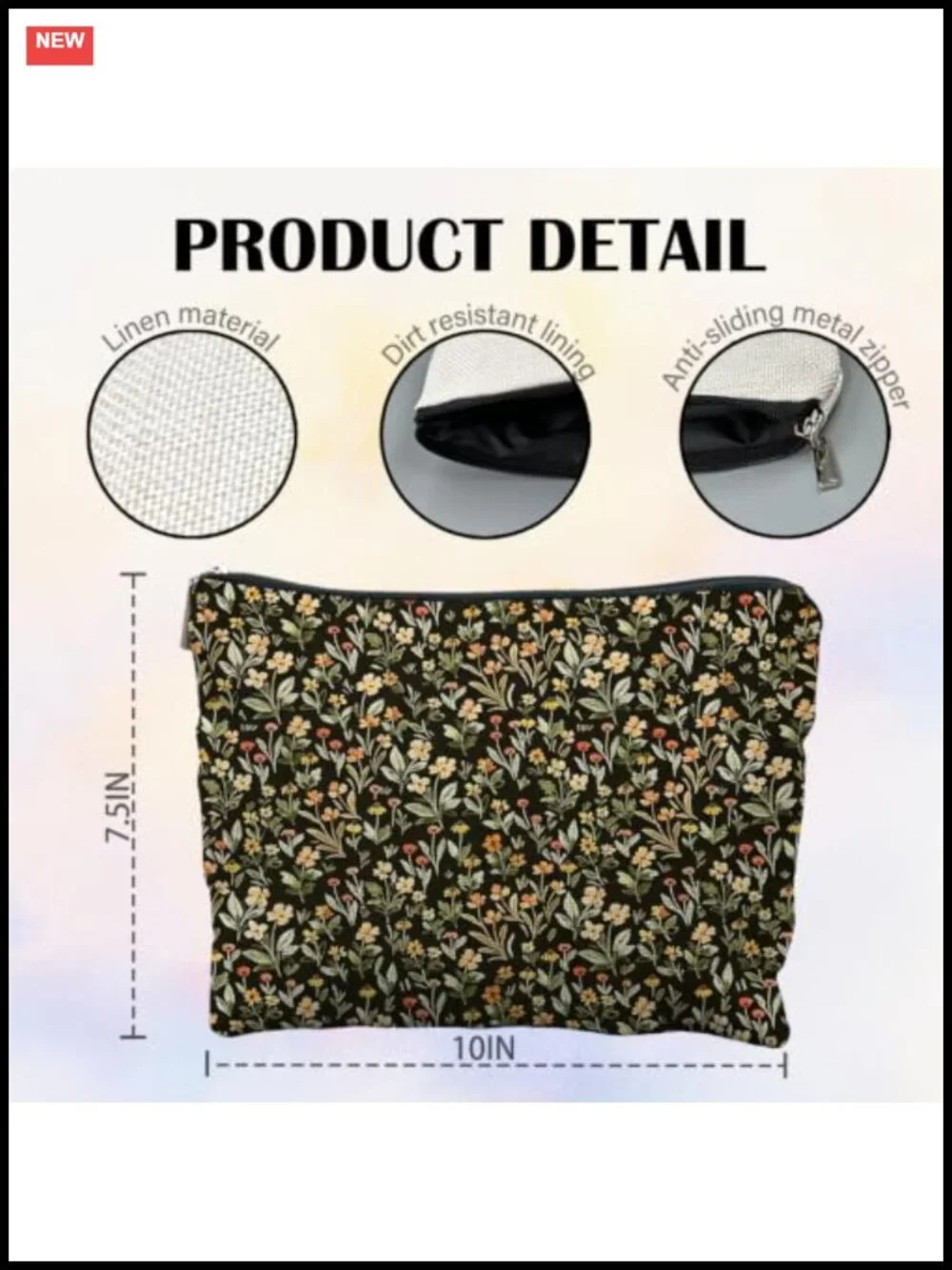 Canvas Cosmetic Bag Linen-Look Storage Organizer Travel Toiletry Pouch Gift for
